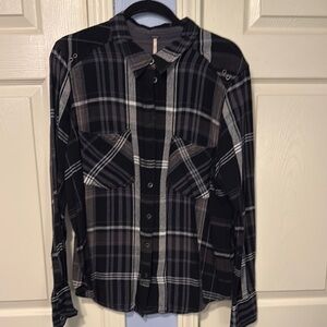 Free People Black and Gray Button Down Shirt